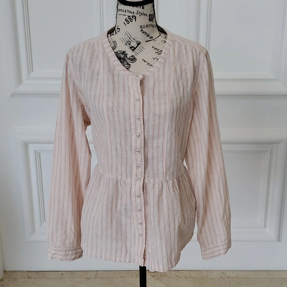 Poetry ladies long sleeve blouse  55%hemp & 45% cotton . Peach,pink and cream